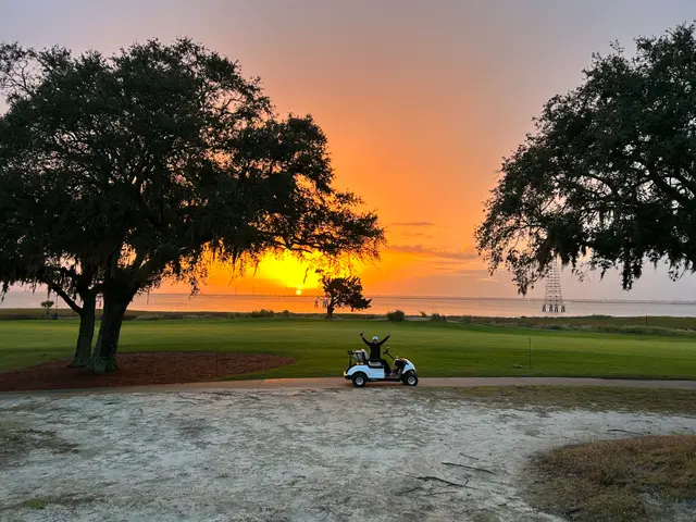 Coastal golf course at sunset